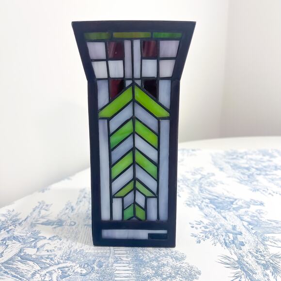 Stained Glass Style 8in Plastic Column Candle Holder Art Deco MCM - Picture 1 of 4